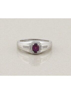 Men's Sterling Silver Natural Amethyst & White Zircon Ring Size 12 1/4